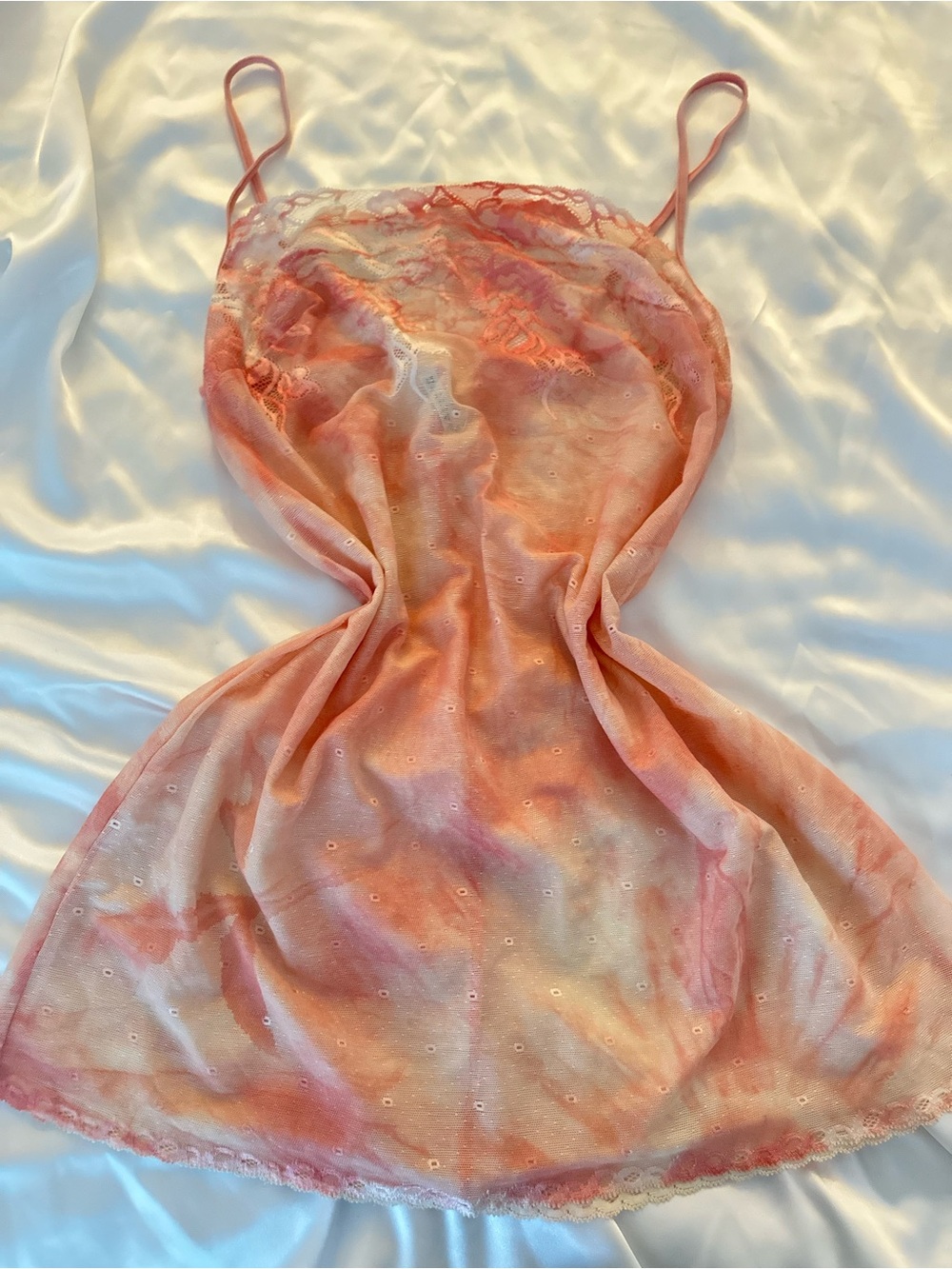 La Perla Sheer Tie-Dye Lace Trim Slip Dress - Pink/Peach